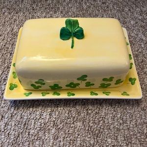Ceramic Cheese or Double Butter Shamrock Dish